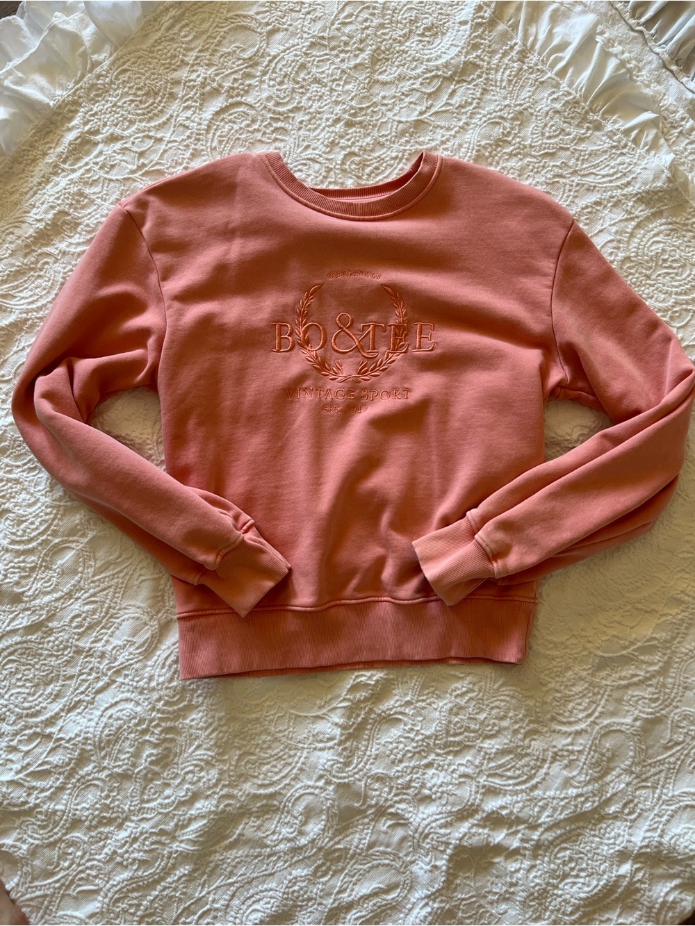 Bo & Tee Embroidered Crewneck Sweatshirt - Dusty Coral